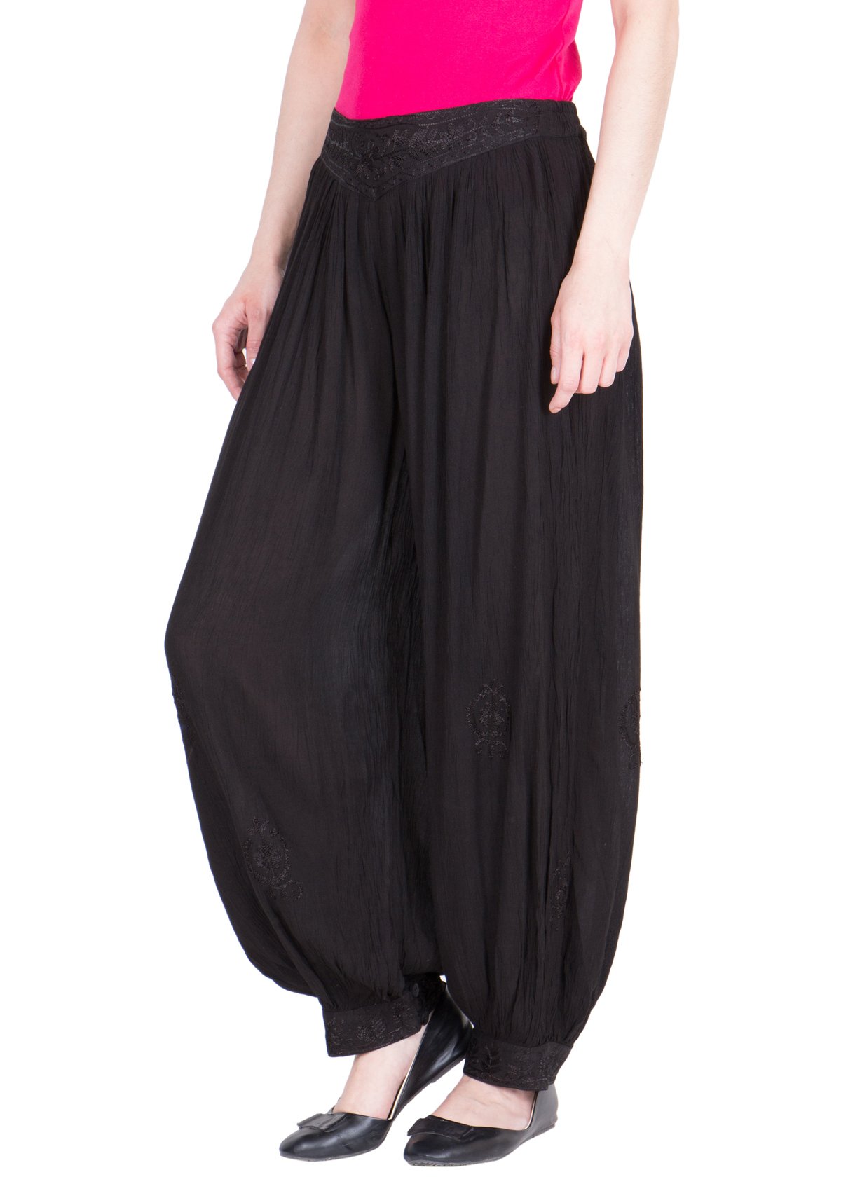 LUJOSO Women's Rayon Harem Pant for Women Dhoti Patiala Pants Stylish Afghani Salwar Palazzo Comfortable & Regular Fit for Yoga, Dancing (Free Size, Pack of 1) Black 1