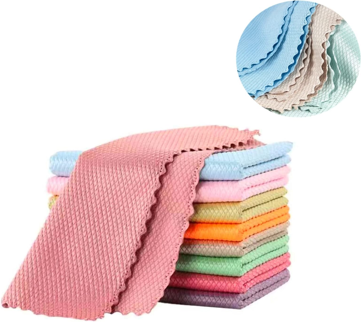 10pcs Cleaning Cloth Fish Scale Cloth Microfiber Cloth Nanoscale Cleaning Cloth Lint Free Cloth Easy Clean Cloth, No Trace High Absorption Polishing Cloth For Kitchen Home ( Random Color)(25X25cm)