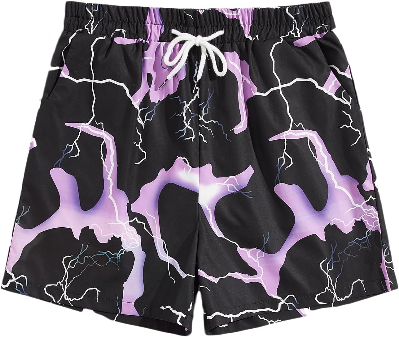 WDIRARA Men's Lightning Graphic Print Drawstring Casual Summer Beach Shorts Multicolored S