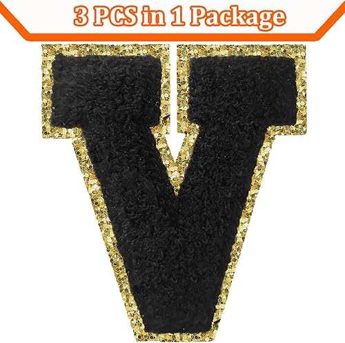 Miniatura 101 de Parches de letras termo-adhesivas de felpilla para chaquetas, parches de letras universitarias con brillantina para planchar en la letra azul A