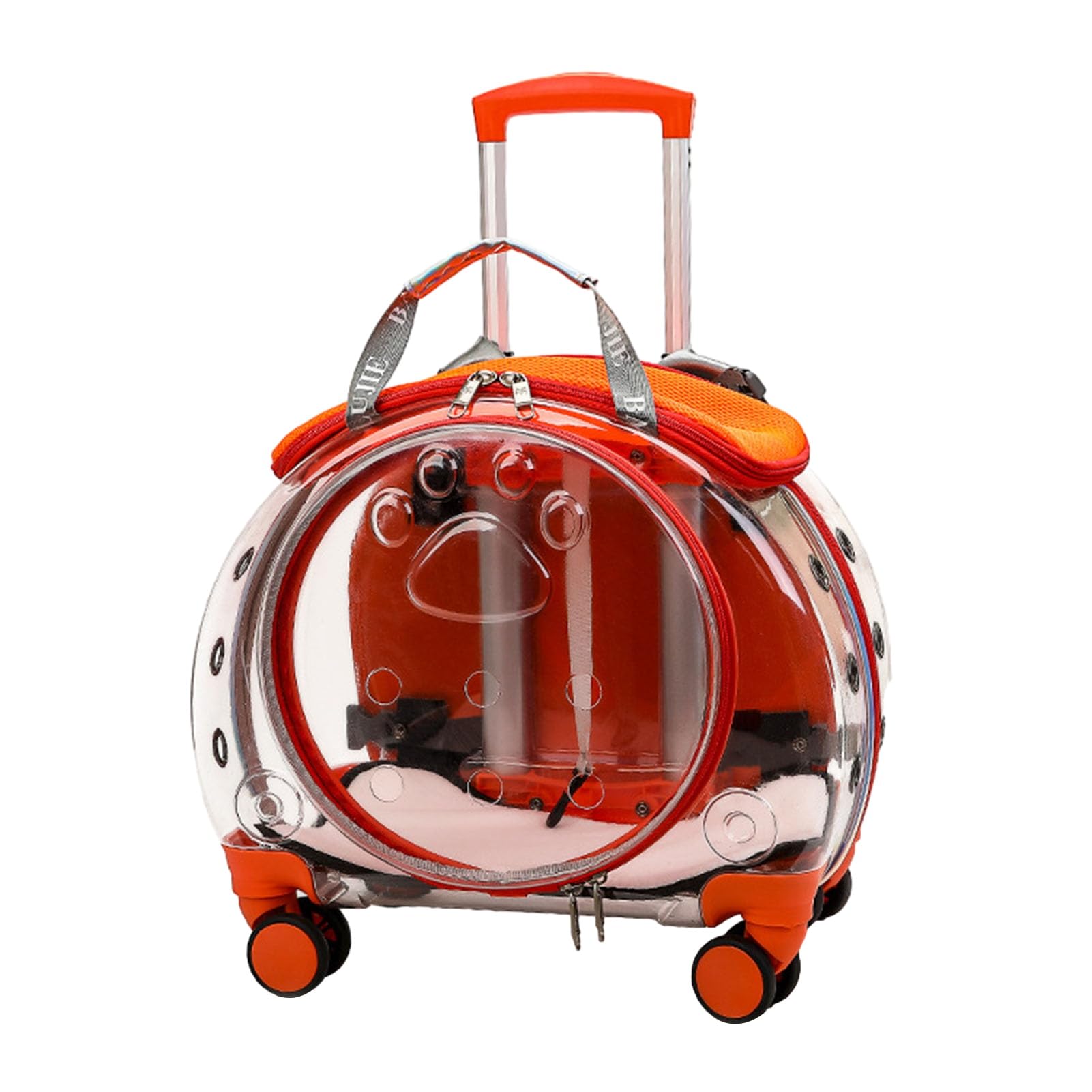 Saterkali Transportín para mascotas con ruedas, mochila transparente de burbujas para gatos y perros, color naranja