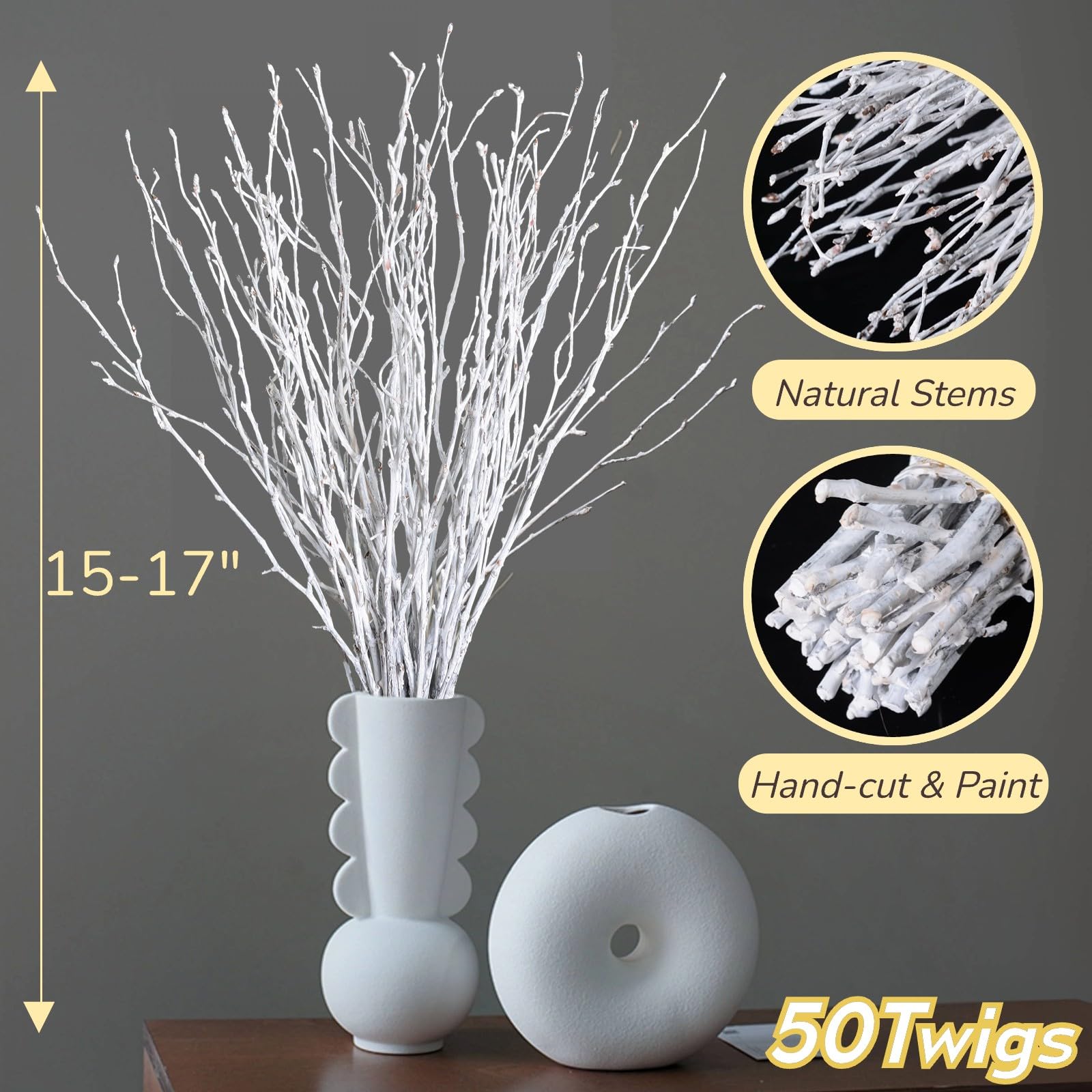Amazon | 50個 本物の乾燥した白い枝 白樺の小枝 - 17インチ 天然白樺