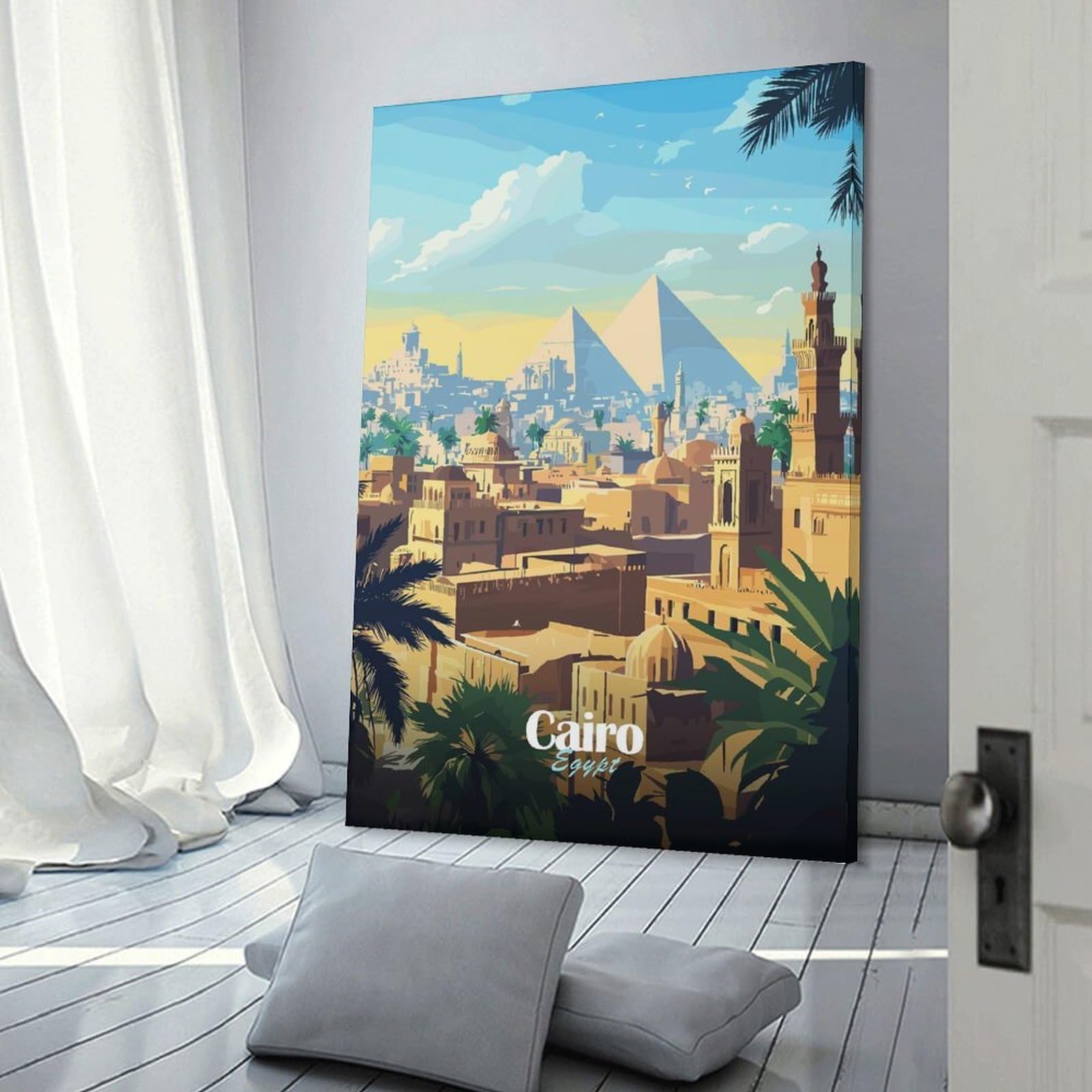 Junmoney Cairo Skyline with Pyramids Canvas Wall Picture, 08x12inch(20x30cm), for Wall Displays, Bedrooms Or Room Updates, Wall Decor Suited to Curated Displays