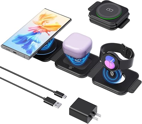 Cargador inalámbrico plegable para Samsung, almohadilla de carga de viaje 3 en 1 compatible con Samsung Galaxy Z Flip 4S222120109876 Note 201098765,
