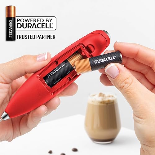 Vista 512 de Zulay Kitchen - Espumador de leche de mano con pilas AA Duracell: batidora de bebidas resistente para café, latte, capuchino y más, color aurora