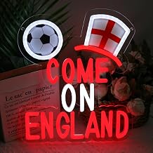 England Football LED Neon Sign, Come On England Neon Light for Wall Decor, Dimmable USB Powered Light for Man Cave, Bedroom, Pub, Bar, Fan Cave, Gift for England Football Supporters