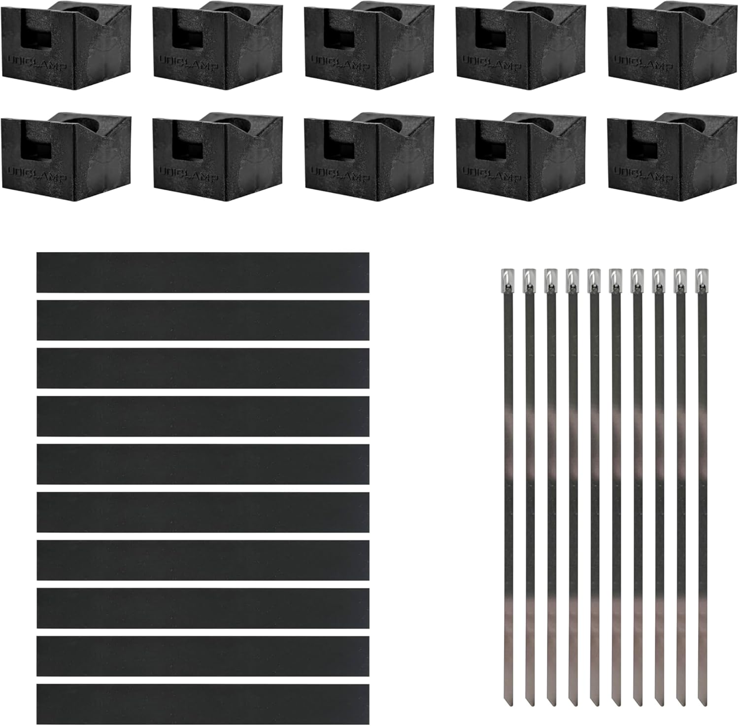 V-BAT™ Pipe Clamp Kit – 3/8" to 5" Universal Flat Mount Clamp with Nylon or Stainless Strapping – Optional HDPE Sleeve – 10-Pack or 100-Pack – Made in USA (V-BAT + Stainless Strap, 10)