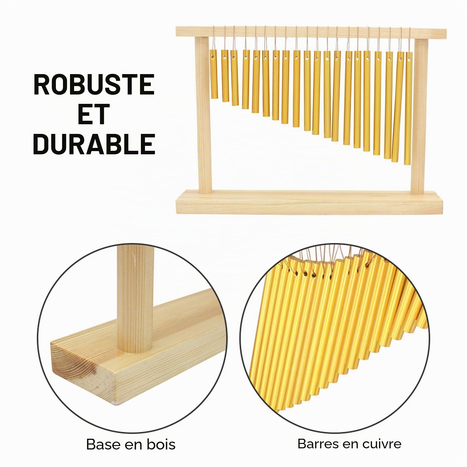 Carillon de barre de table, instrument de percussion de carillon à une rangée de cloches de 20 tons avec tuyau solide et bâton de support en bois cadeau de musique éducatif pour enfants