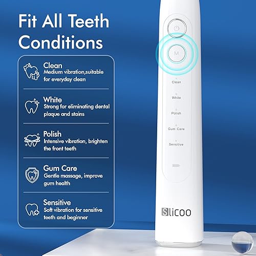 Miniatura 3 de Slicoo Cepillo de dientes eléctrico recargable Xpreen blanqueamiento cepillo de dientes eléctrico  Cepillo de dientes sónico para adultos con 5