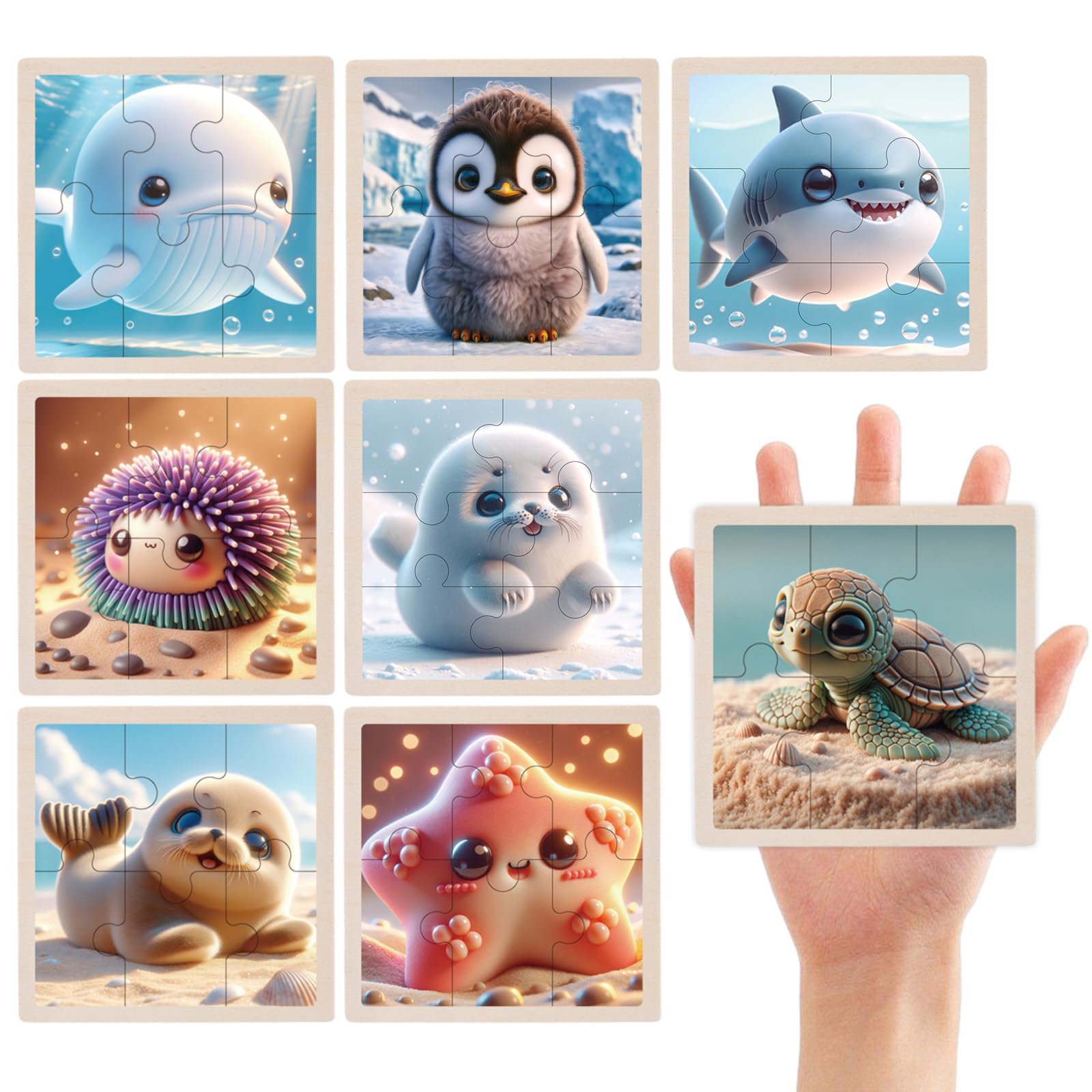 8 Packs Wooden Toddler Puzzles for Kids Ages 3-5, Jigsaw Puzzles for Toddlers 3-5, 6 Pcs Preschool Learning Educational Brain Teaser Boards Toys Gifts for 3 4 5 6 Year Old Boys Girls (Ocean)