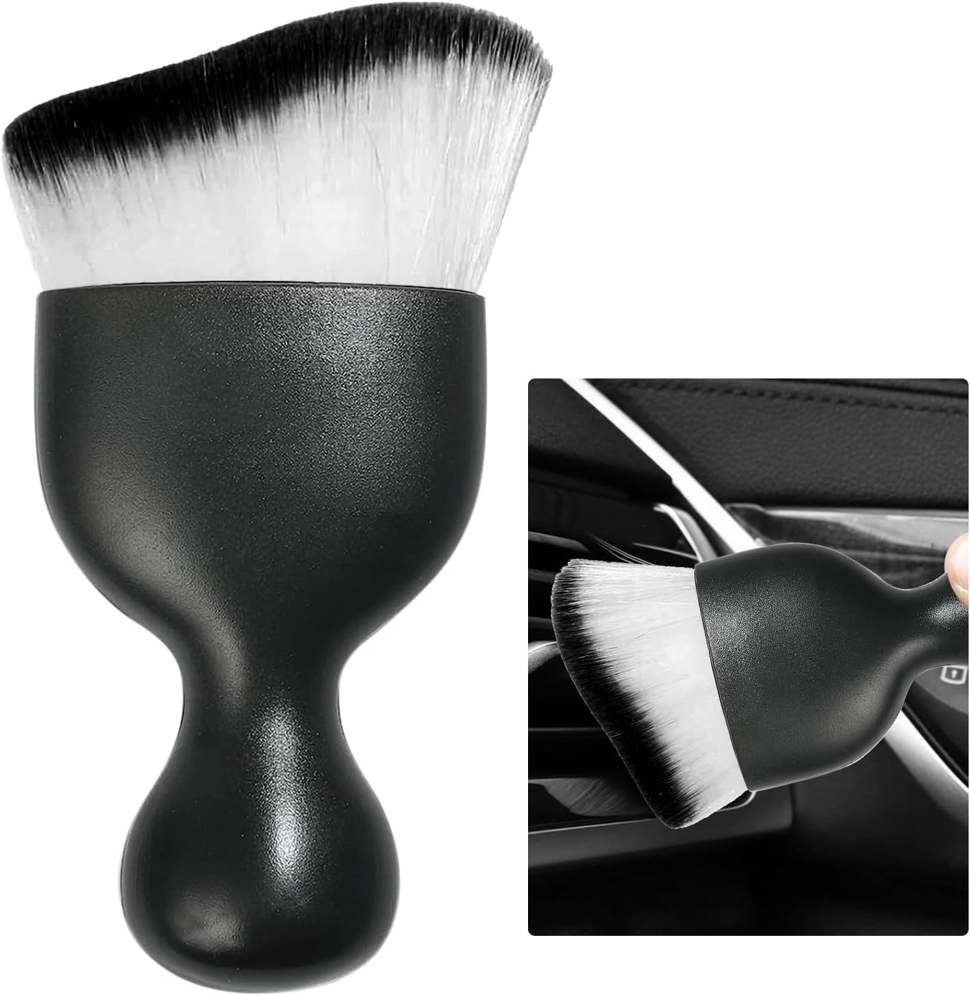 Ziciner Car Detailing Brush, Curved Soft Bristles Auto Removal Dust Collectors, Universal Vehicle Dashboard, Air Conditioner Vents etc Interior Cleaning Tool Accessories (White/Black)