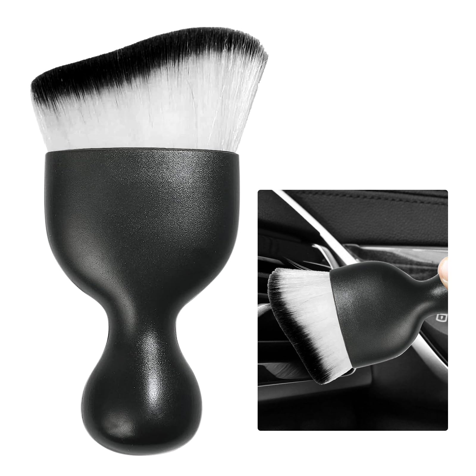 Ziciner Car Detailing Brush, Curved Soft Bristles Auto Removal Dust Collectors, Universal Vehicle Dashboard, Air Conditioner Vents etc Interior Cleaning Tool Accessories (White/Black)