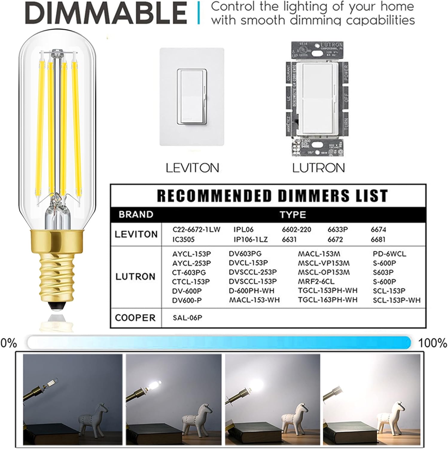 E12 LED Dimmable 8W Equal 100 watt Daylight 4000K T6 T25 E12 Candelabra Bulb for Chandeliers,Ceiling Fan,Pendant,Wall sconces AC120V 800LM e12 Light Bulb 6Pack