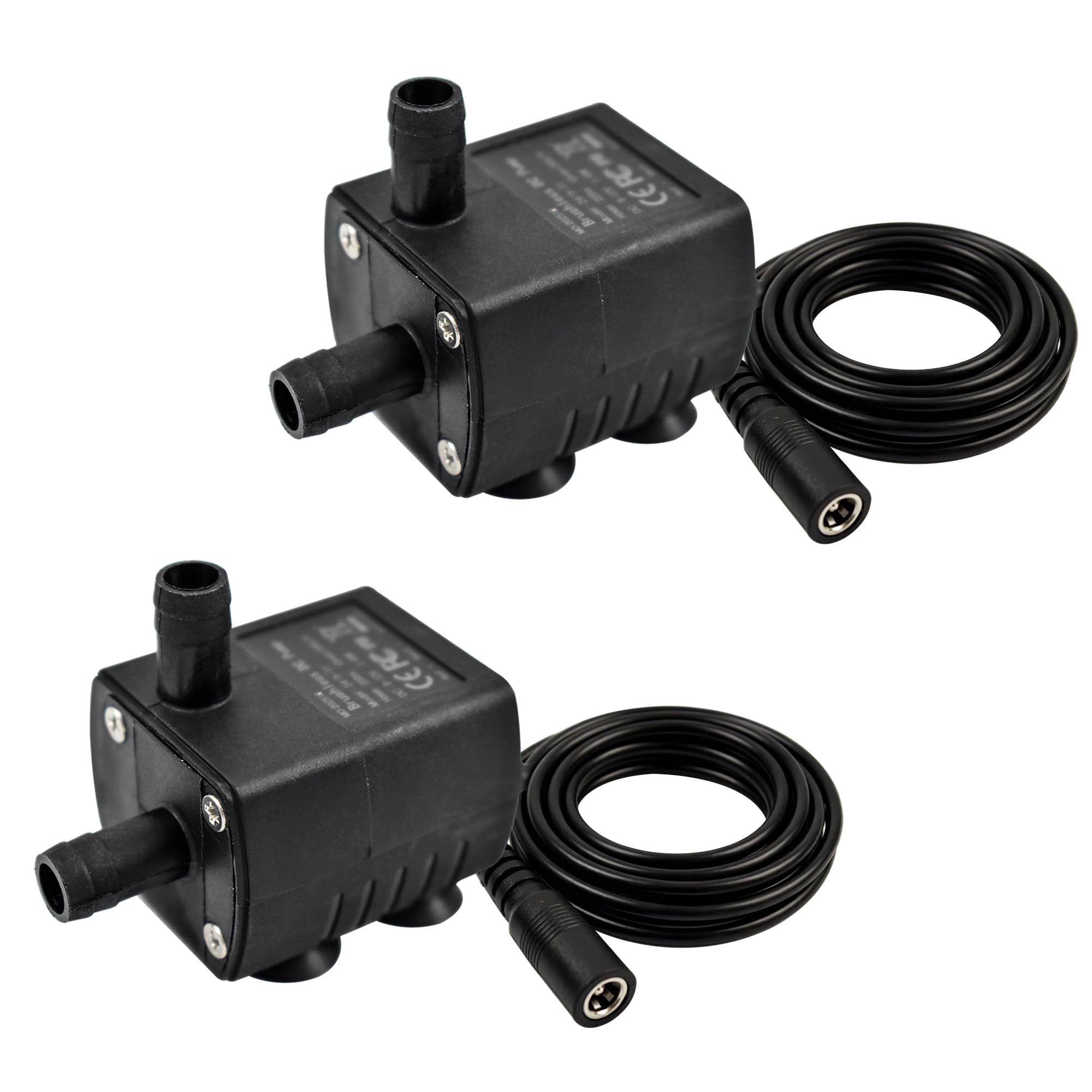 CONQUERALL 2PCS DC 12V 5W Waterproof Submersible Pump 200L/H 2m for Yard Drainage, Hydroponics and Solar Fountain