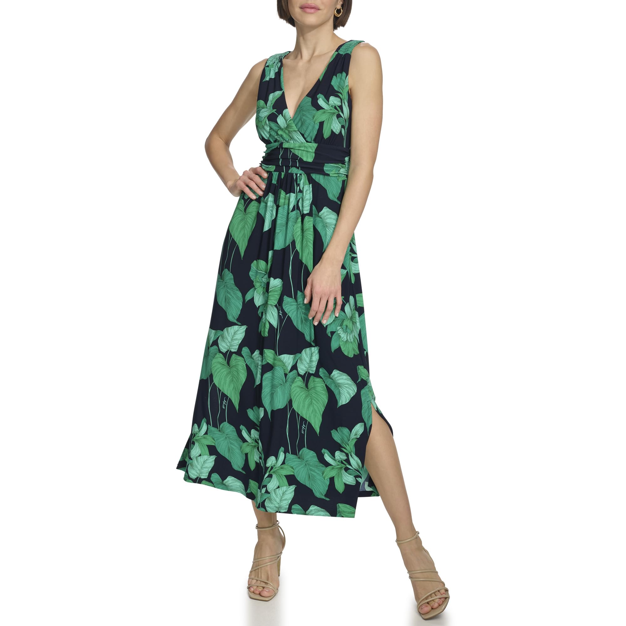 Tommy Hilfiger Women's Sleeveless Surplice Neck Jersey A-Line Midi Dress
