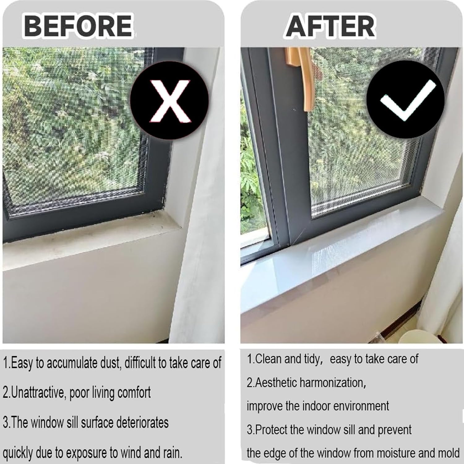 Moisture-Resistant Window Sill Protector for Balcony, Bathroom & Kitchen - Easy Installation & Cleaning, Durable, Stylish Home Renovation Solution