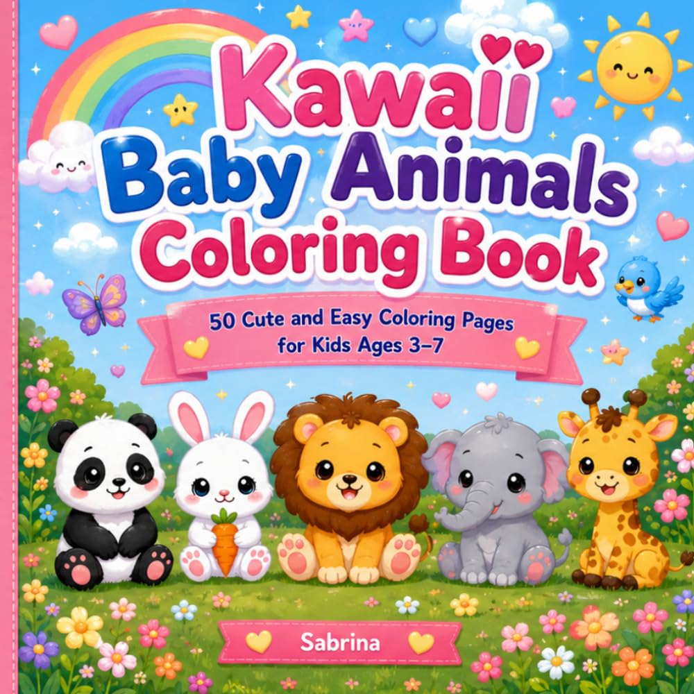 Kawaii Baby Animals Coloring Book: 50 Adorable Animals to Color