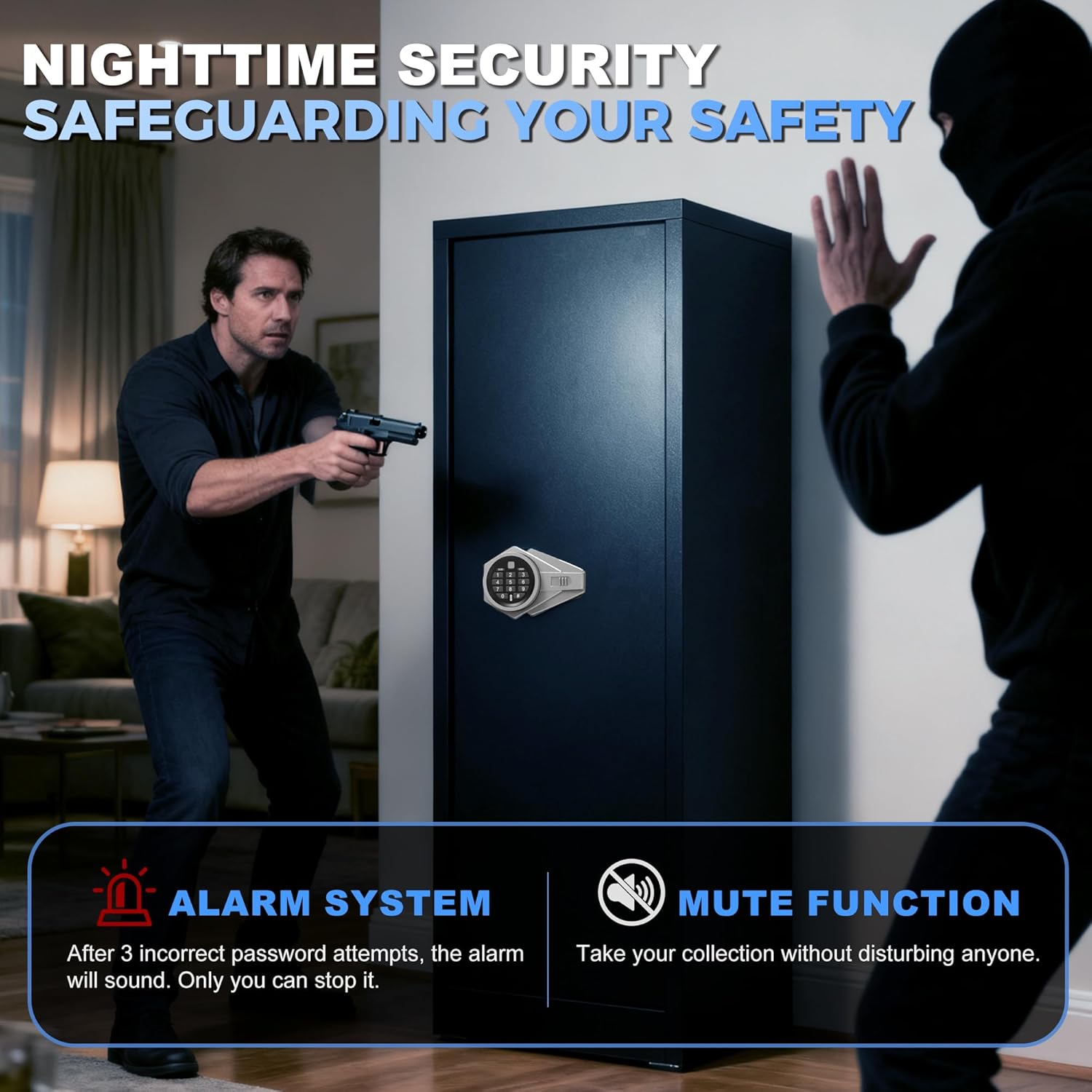 Marcree Electronic 8-12 Gun Safe with alarm system and mute function features