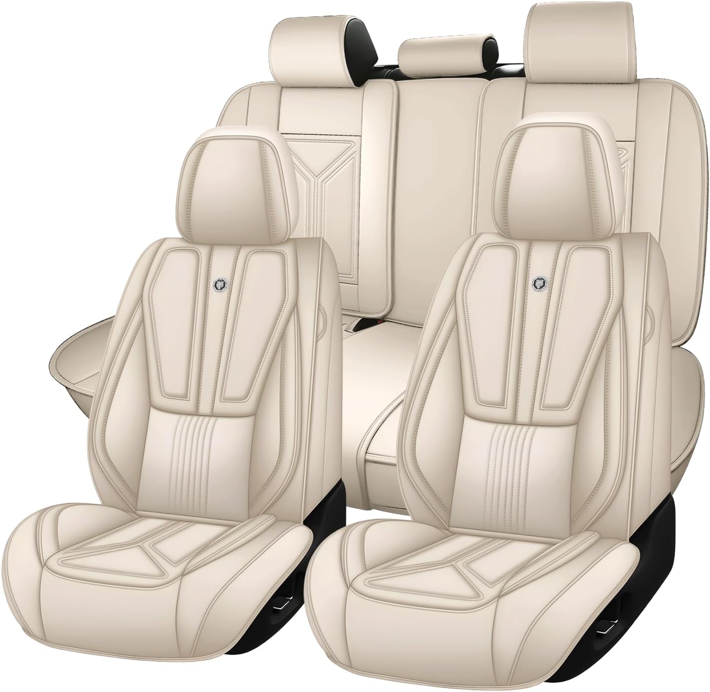 Car Seat Cover for Hyundai Santa Fe HEV 2021-2026,Leather Seat Cover for Car,Breathable Vehicle Cushions Cover Waterproof Protectors Seat Protector, (Full Set,Beige)
