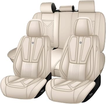 Car Seat Cover for Ford Fiesta 2011-2019,Leather Seat Cover for Car,Breathable Vehicle Cushions Cover Waterproof Protectors Seat Protector, Full Set,Beige