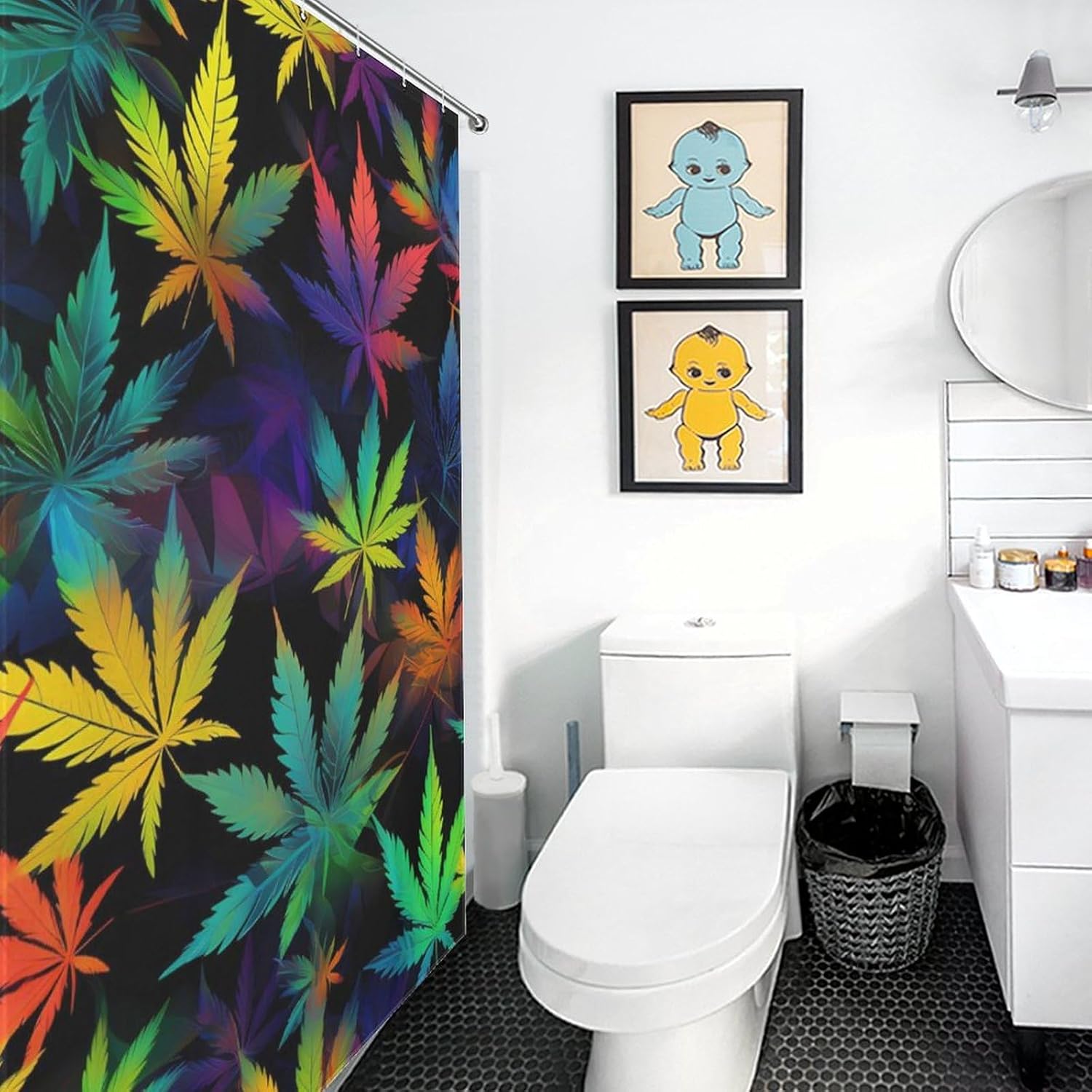Trippy Weed Tie Dye Funny Shower Curtains Washable Bath Curtain Liner with Hooks for Bathroom Bath Tubs