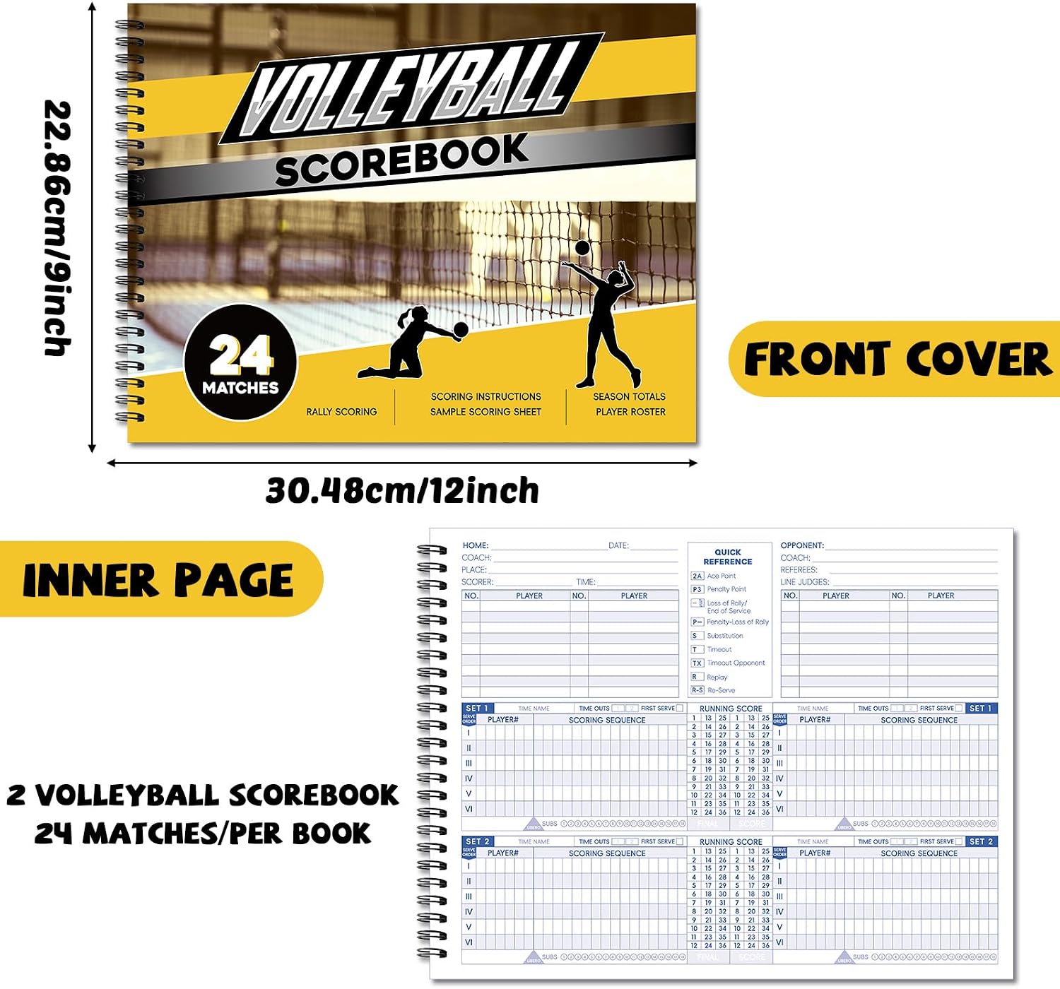 gisgfim Volleyball Scorebook 9x12 Inch Score Keeping Book for Stats with Season Totals and Team Roster Sheet Volleyball Coaching Supplies for High School Youth Little League Adult 24 Matches(2 Pack)