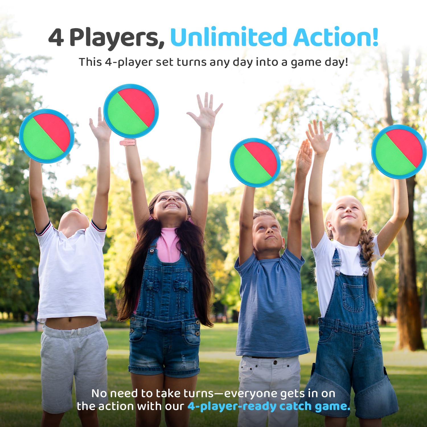 Toss and Catch Ball Set Kids Outdoor Toys for Ages 3+, Sticky Ball Catch Game for Families with 4 Paddle Sets - Image 2