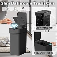 Vista 5 de ELPHECO Bathroom Trash Can with Lid, 2 Pack Automatic Garbage Can, 2.5 Gallon + 4 Gallon Motion Sensor Smart Bathroom Decor, Slim Waterproof Trash