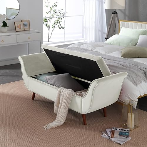 Miniatura 7 de Banco de almacenamiento de terciopelo para dormitorio al pie de la cama con 2 almohadas, banco otomán de almacenamiento tapizado con botones