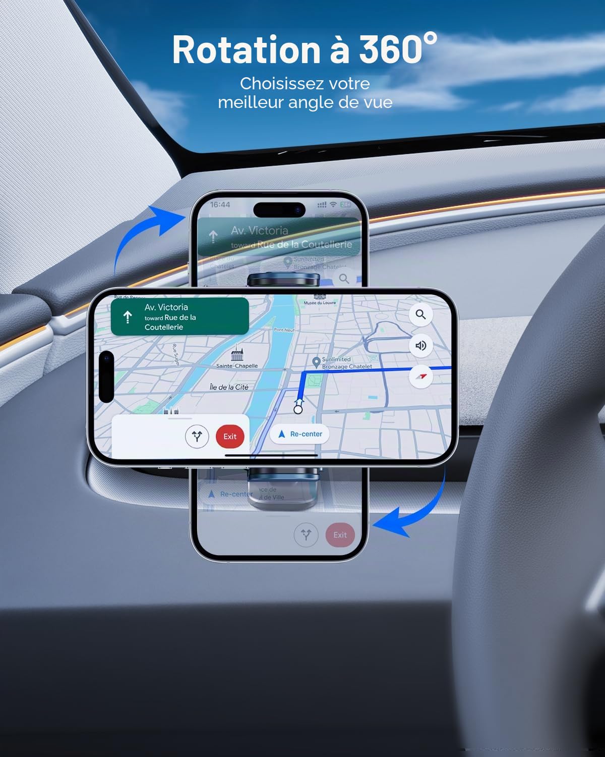 Support Téléphone pour Tesla Model Y 2025-2026 et Model 3 2024-2026 AI Détection Automatique 360° Support Téléphone Électrique pour iPhone, Samsung et Plus (Non Compatible avec Performance)