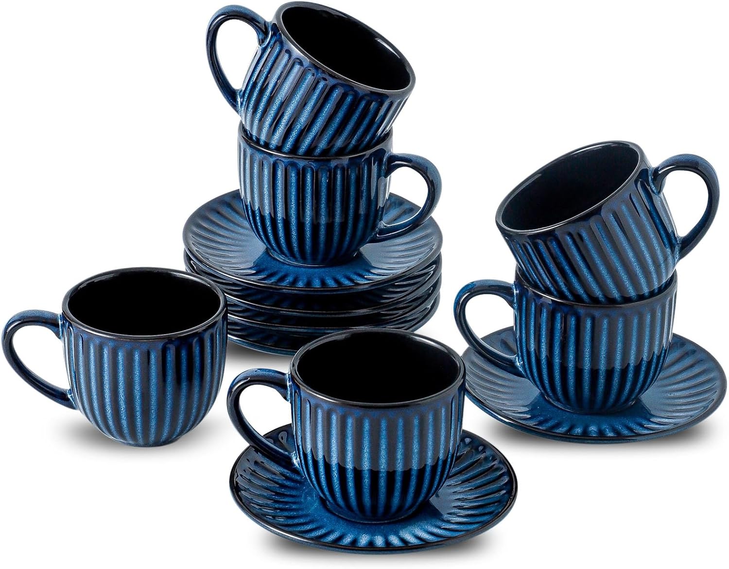Hasense 6 Oz Cappuccino Cups with Saucers Set, Ceramic
