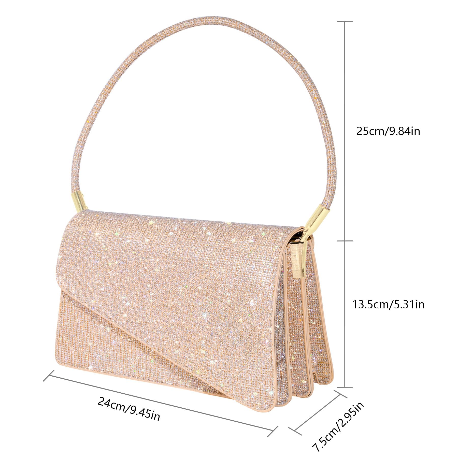 Damen Clutch, Glitzer Pailletten Kleine Handtasche Damen mit 2 Fächern, Elegant Envelope Abendtasche mit Tragegriff, Kleine Tasche für Abschlussball, Hochzeit, Shopping, Party