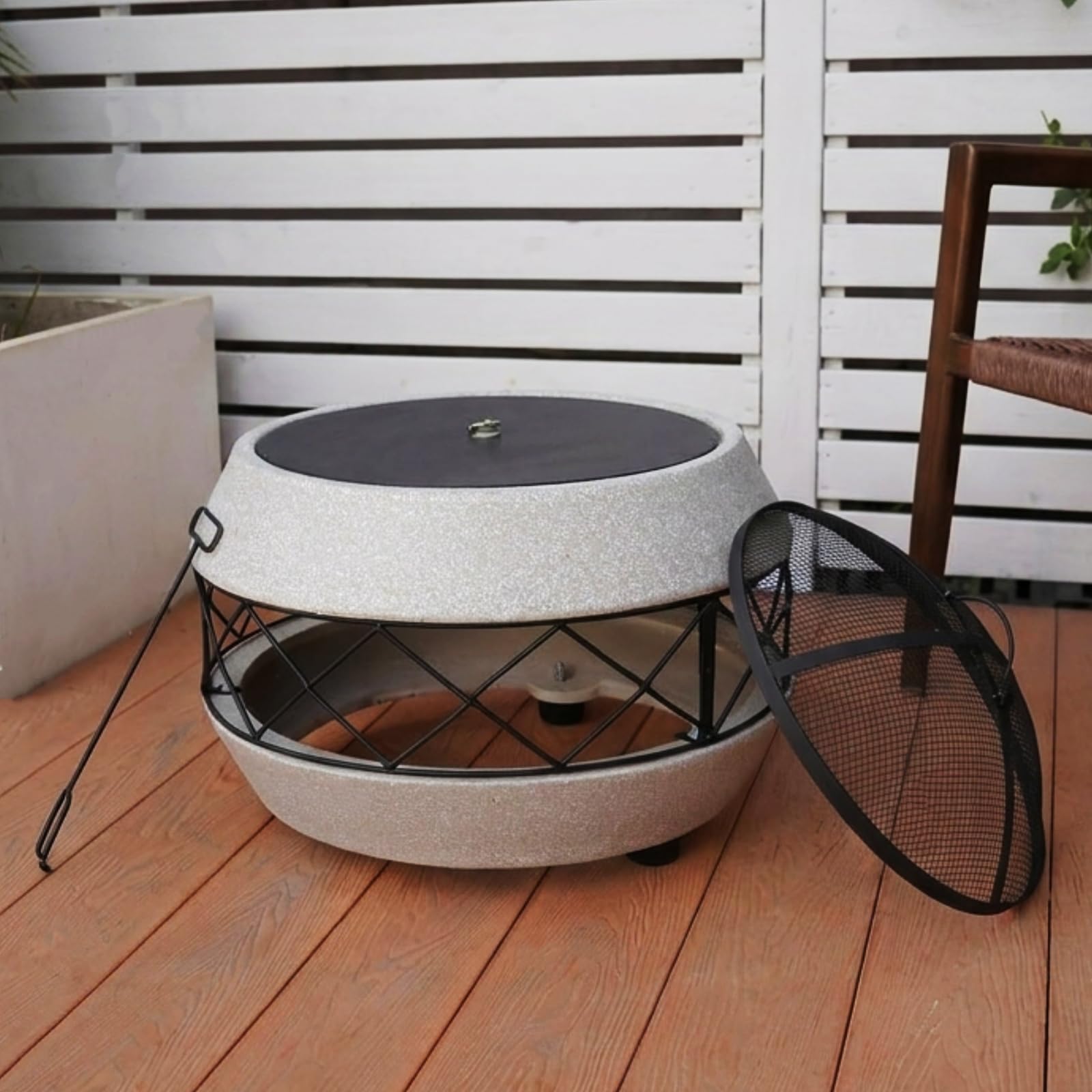Wood Burning Concrete Outdoor Fire Pit (Round 1) | BBQ Grill Firepit ,Fire Pit Table,MGO Concrete Base,Patio Garden Backyard,Outdoor Gatherings,