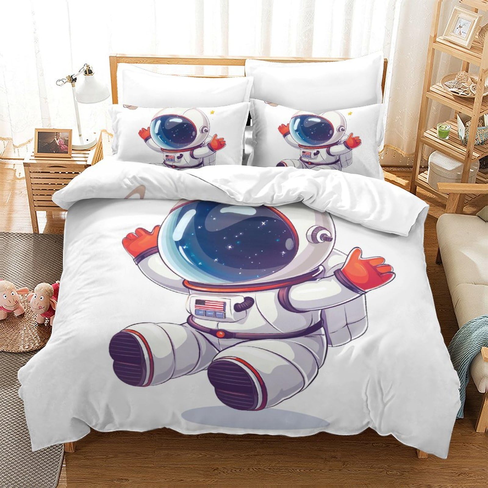 Parure de lit enfant astronaute 3D housse de couette microfibre 200x200 cm avec zip