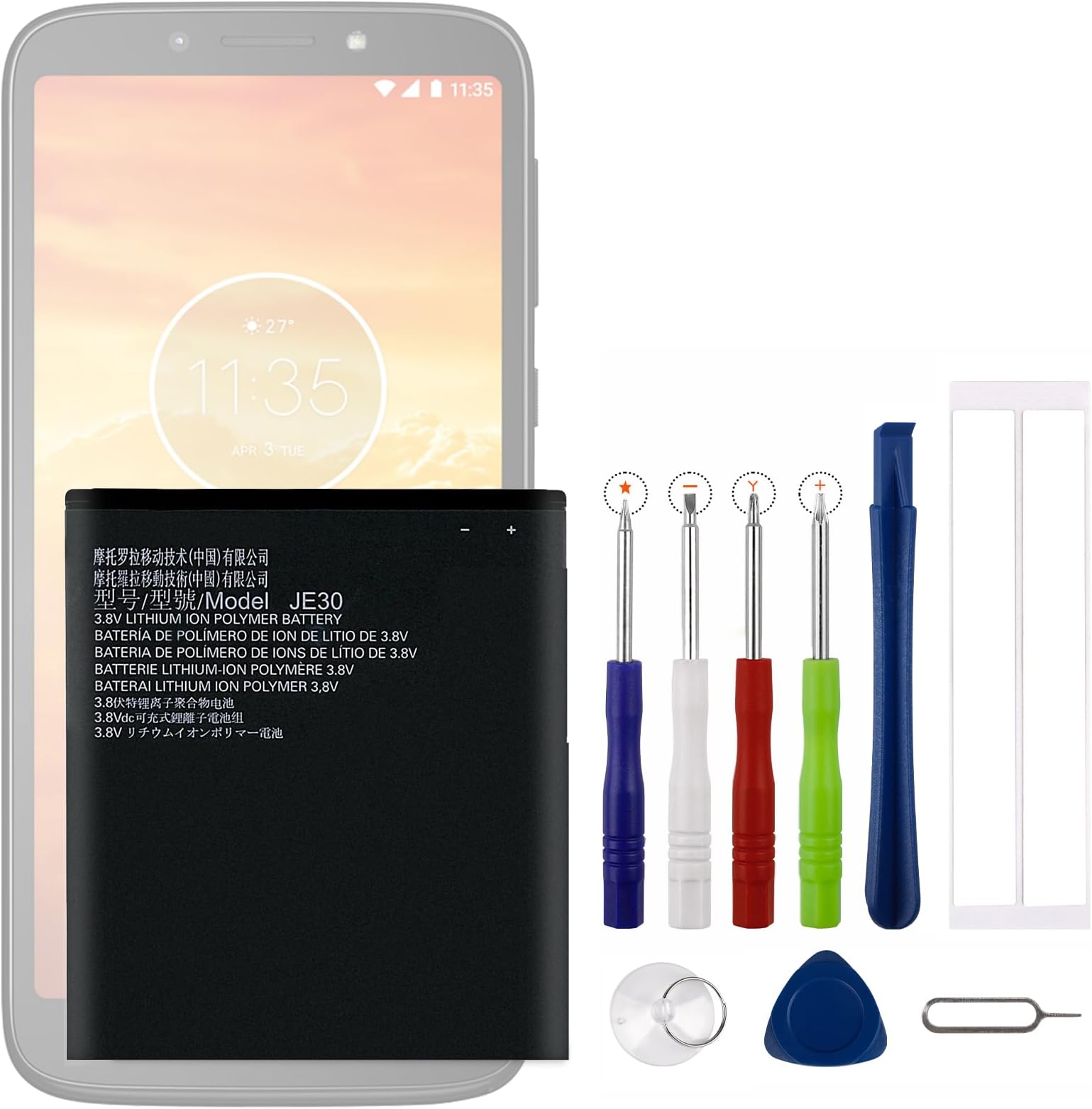 New JE30 Replacement Battery for T-M-obile/M-etro PCS/AT&T M-otorola M-OTO E5 Play Go/E5 Play Go E-Dition XT1921 XT1920-18 XT1920-16 XT1920-19 with Technical Toolkit.