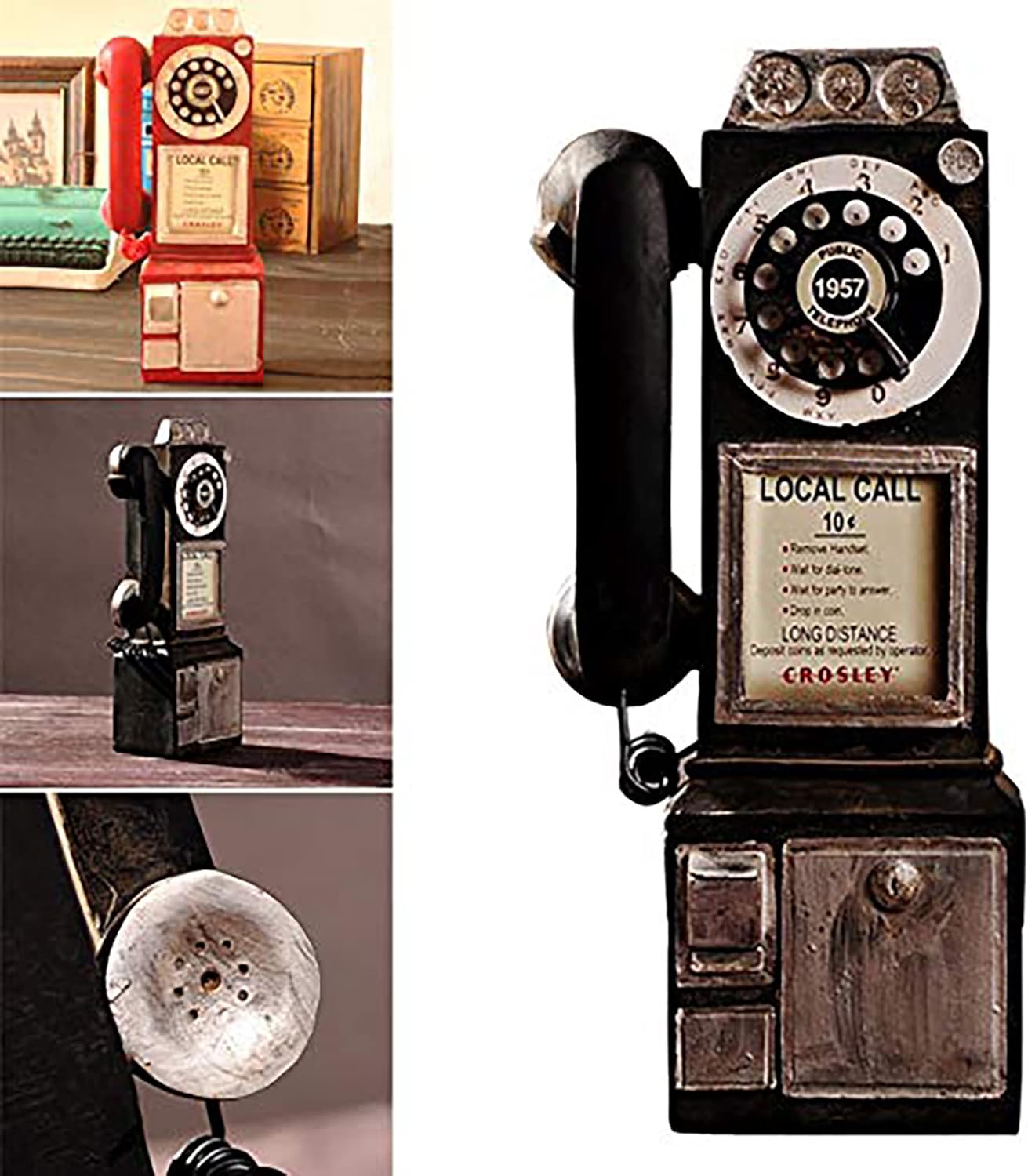 Retro Telephones Ornament,Wall Mounted Vintage Rotate Classic Look Dial Pay Phone Model Decoration,Antique Rotary Dial Coin Payphone Ornament Wall Decor-12.5 * 7 * 30CM (Black)