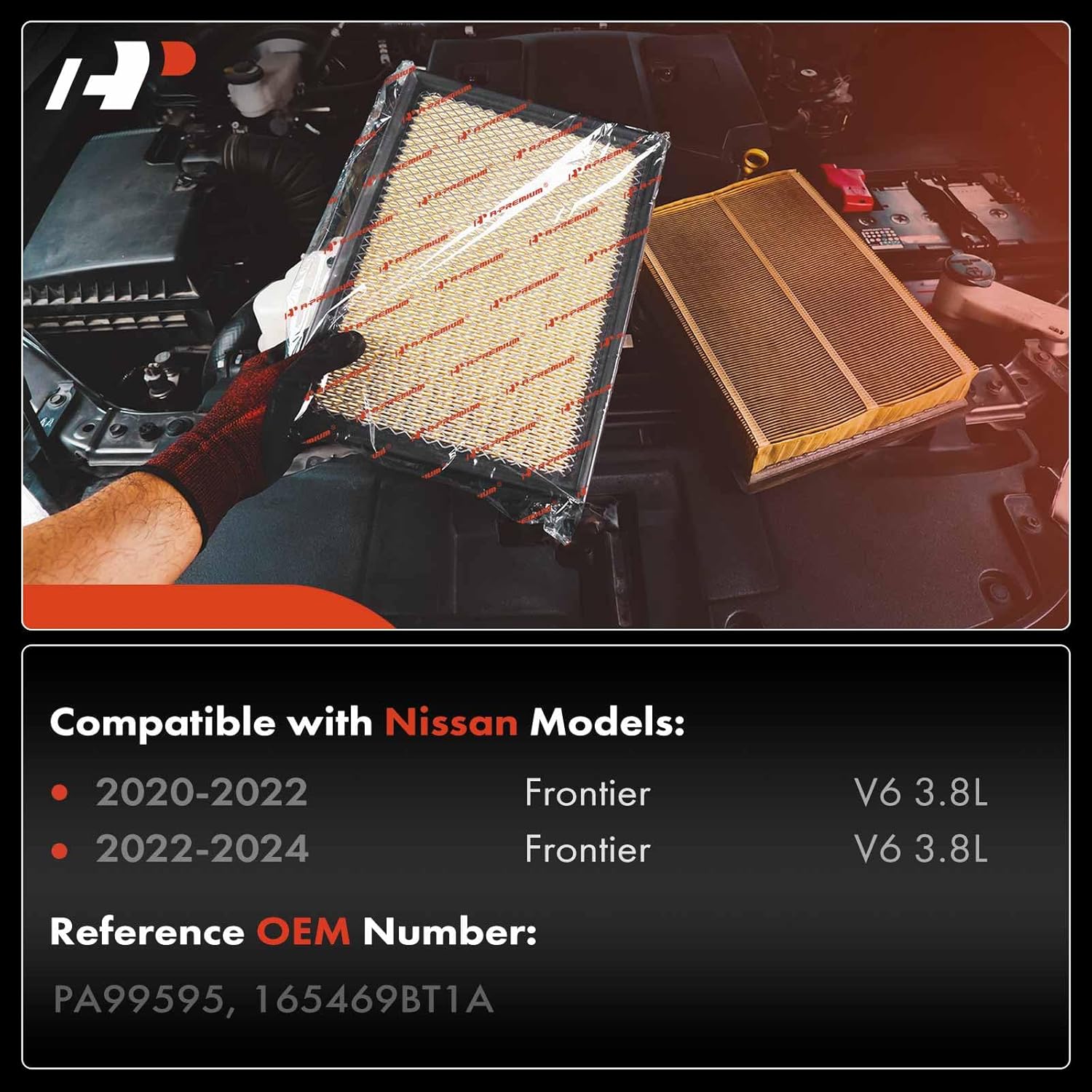 A-Premium 2-PC Engine Air Filter Compatible with Nissan Frontier 2020 2021 2022 2023 2024, 3.8L, Replace# 165469BT1A