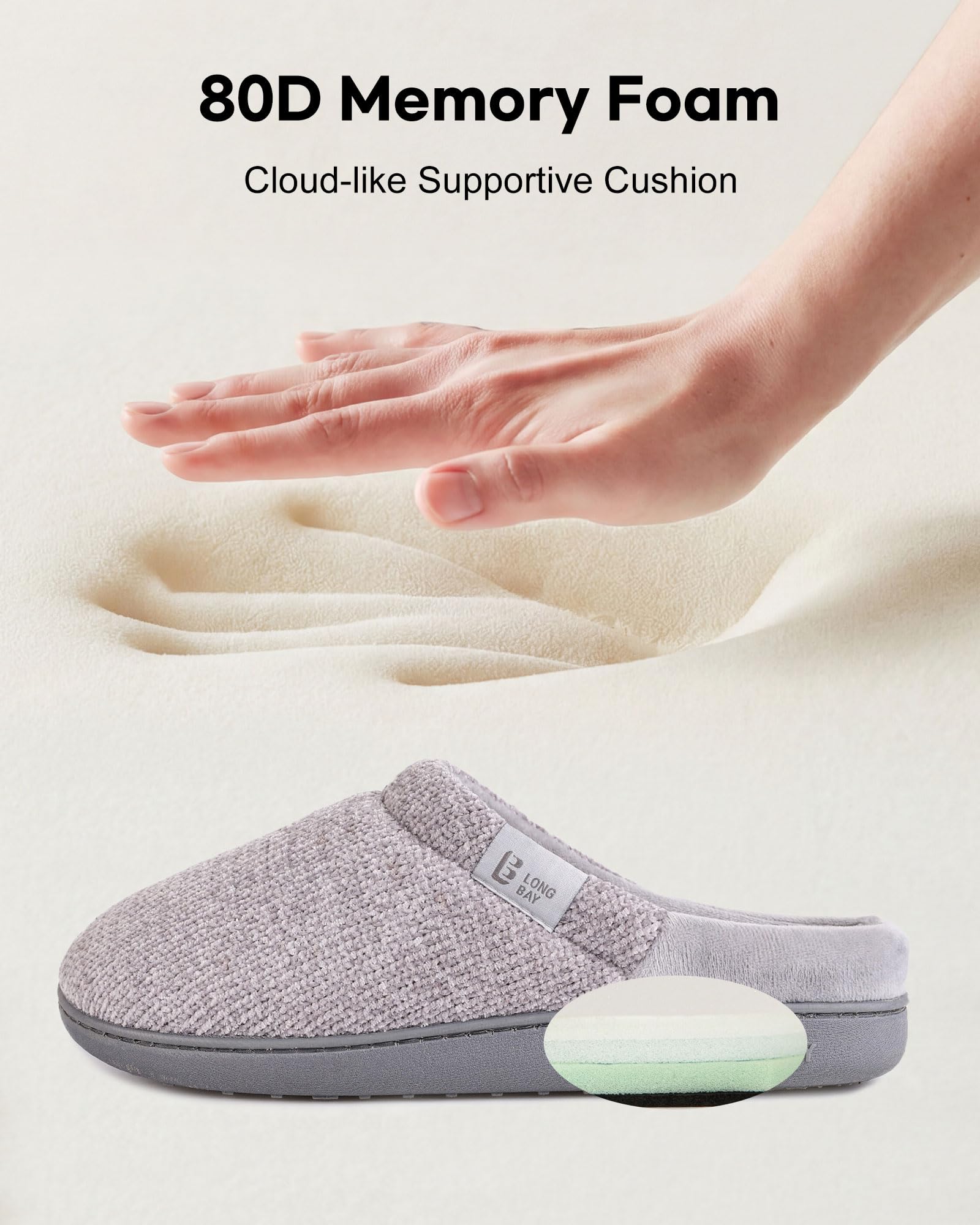 LongBay - Pantofole da donna in ciniglia a maglia, in memory foam