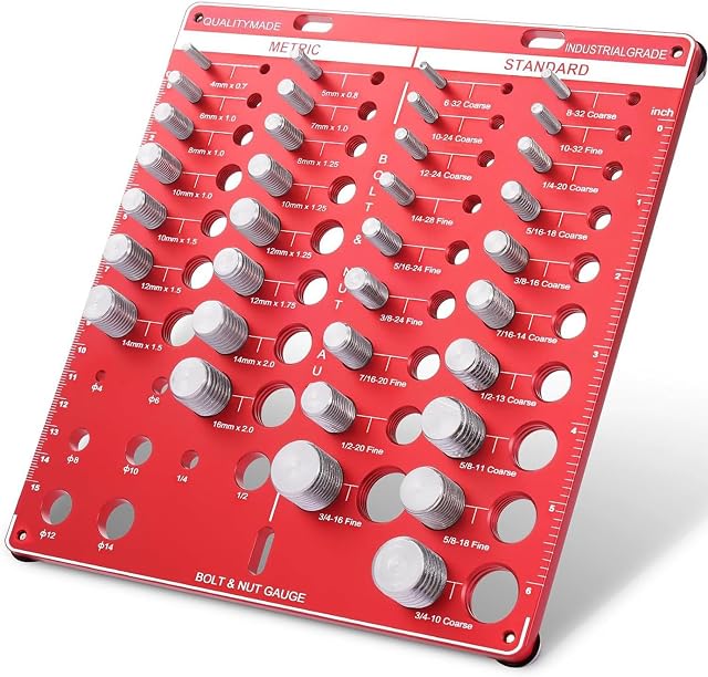 34 Nut & Bolt Thread Checker, Thread Identifier Gauge with 8 Drill Bit Gauge, Aluminum Alloy Nut and Bolt Measuring Tool for 19 Standard & 15 Metric