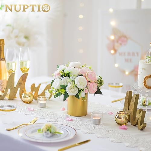 Miniatura 7 de NUPTIO Jarrones de flores dorados para centros de mesa 2 piezas de 5.1 pulgadas de metal pequeño jarrón soporte de flores de boda centros de mesa