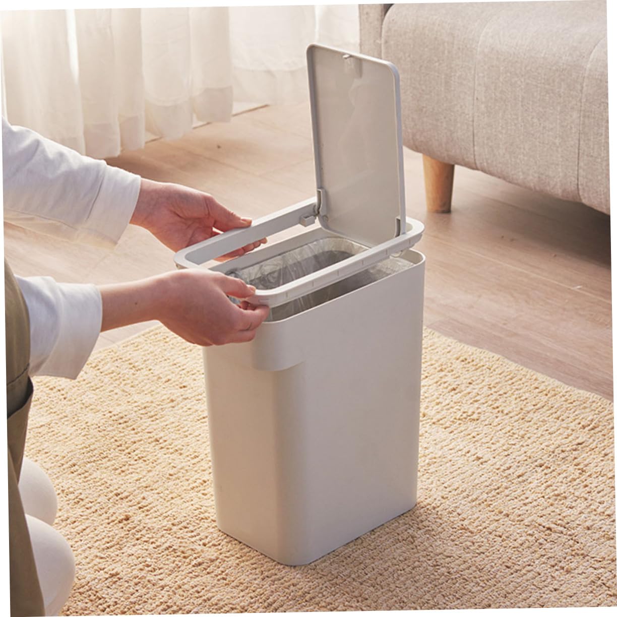 MAGICLULU Push-Type Bedroom Trash Can Stylish Home Waste Container for Kitchen Office and Bathroom Easy to Clean Sturdy Material Space-Saving Design Gray