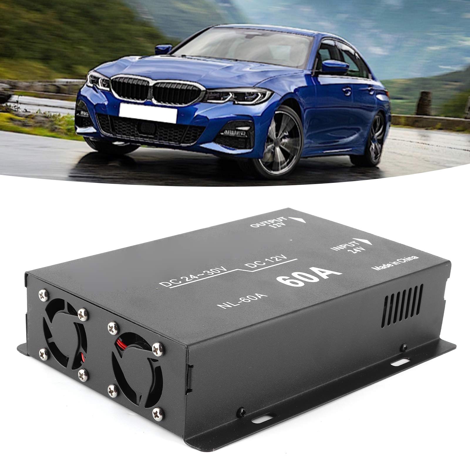 Elektryczna przetwornica napięcia 24 V na 12 V 60 A Wysokowydajny transformator napięcia Adapter do lodówki samochodowej DVD Głośnik niskotonowy Stop aluminium Czarny 720 W