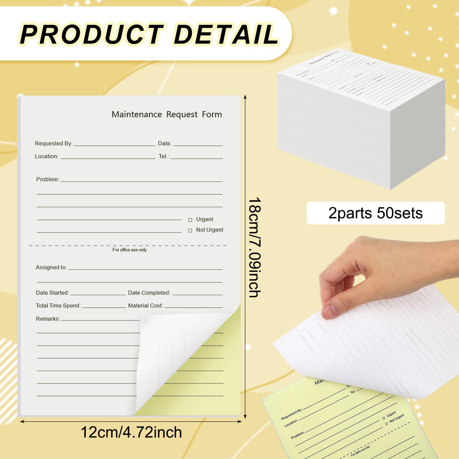 Clabby 400 Sets Maintenance Request Book/Forms/Slips, 2 Part Carbonless, 4. 7 x 7. 1 Inch Maintenance Log Books, Repair Request Forms, 50 Sets Each Pad, for Office Hospitals Management - Image 2