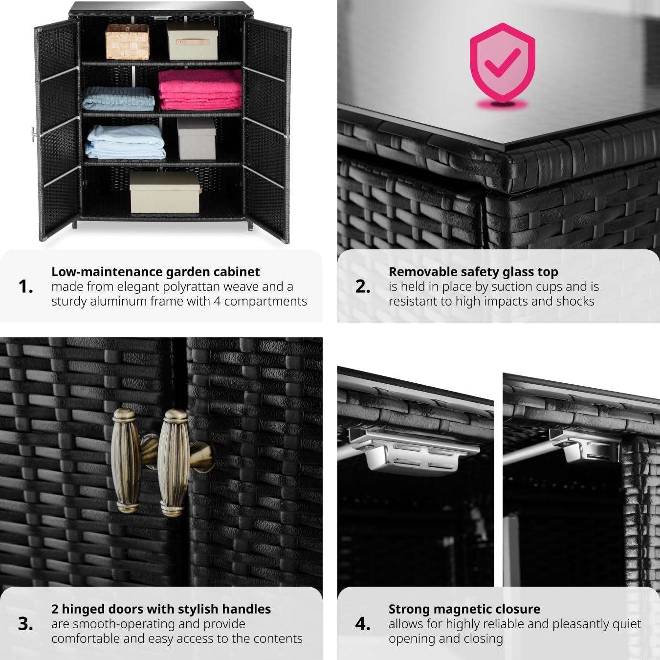 Close-up of the safety glass top on the cabinet