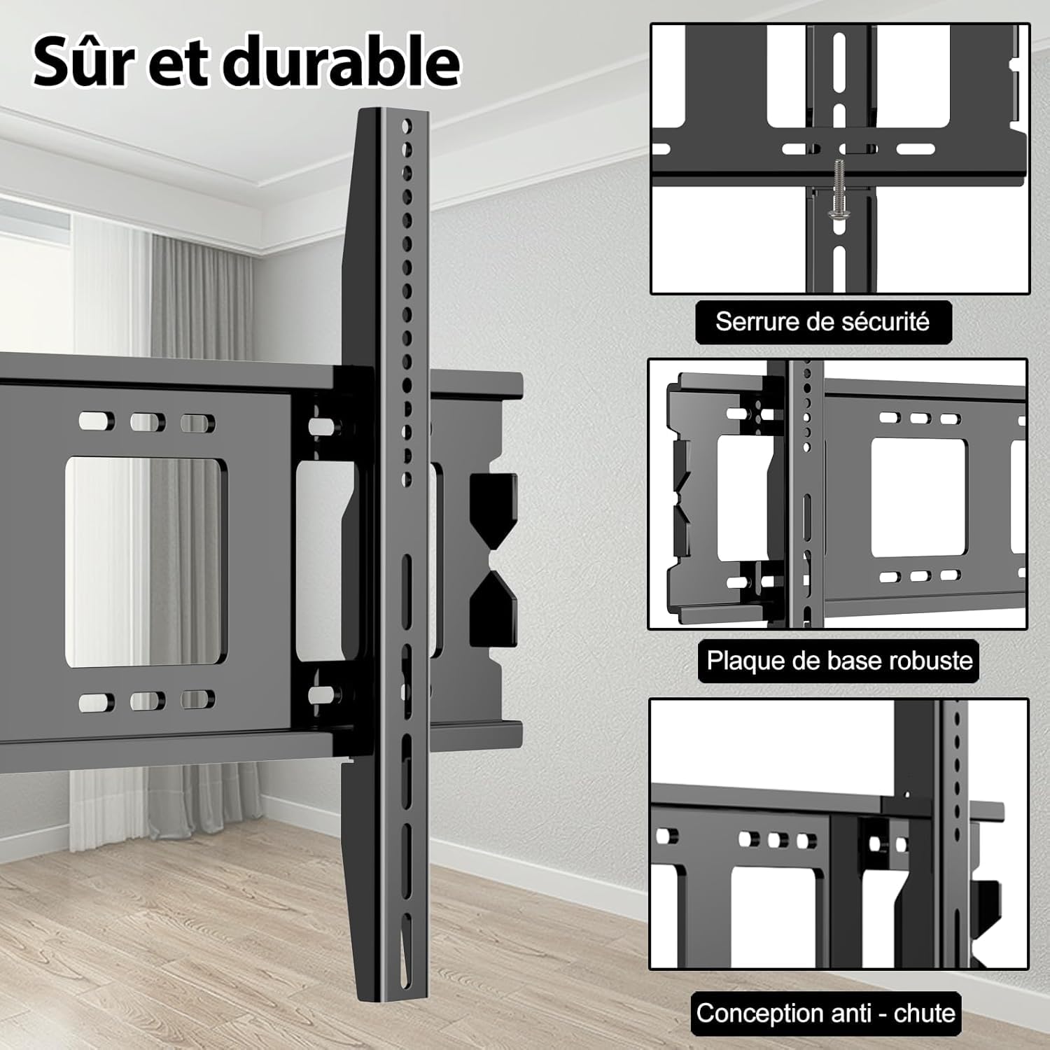 Support Mural TV Grande Taille pour téléviseurs 50" - 120",Support TV Charge Lourde VESA Max 900x600 mm, Charge de 125 kg,Fixation Murale TV 60 65 70 75 77 80 85 86 90 95 98 100 110 Pouces