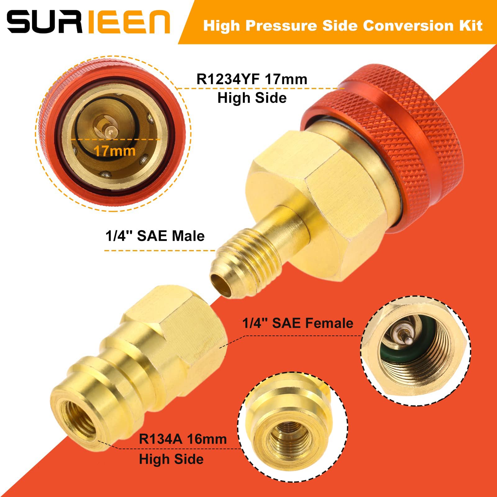 2 pièces Coupleurs Rapides R1234YF vers R134A Adaptateurs de Coupleurs Rapides R1234YF et Connecteurs de Raccord de Tuyau AC pour Charge Réfrigérante R1234YF A/C