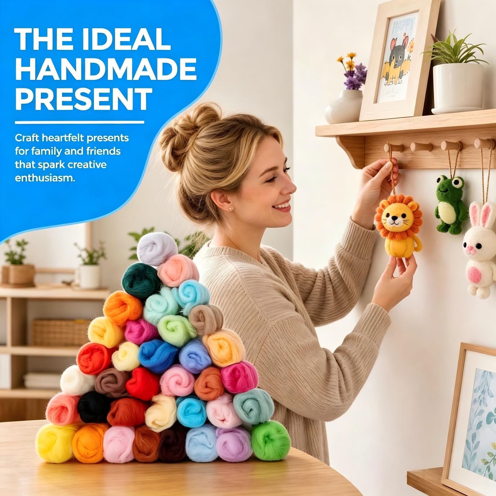 Kit de Feutre 72 Couleurs Laine Cardée – Avec Boîte, Aiguilles, Ciseaux, Dé à Coudre – Laine à Feutrer Set 72 Couleurs pour Feutrage à Sec et Mouillé – Jouet DIY, Bijou, Décoration