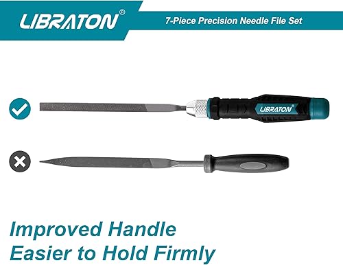 Miniatura 3 de LIBRATON Juego de limas de agujas intercambiables, pequeñas limas de metal de madera, 6 piezas de acero con mango para trabajos de precisión