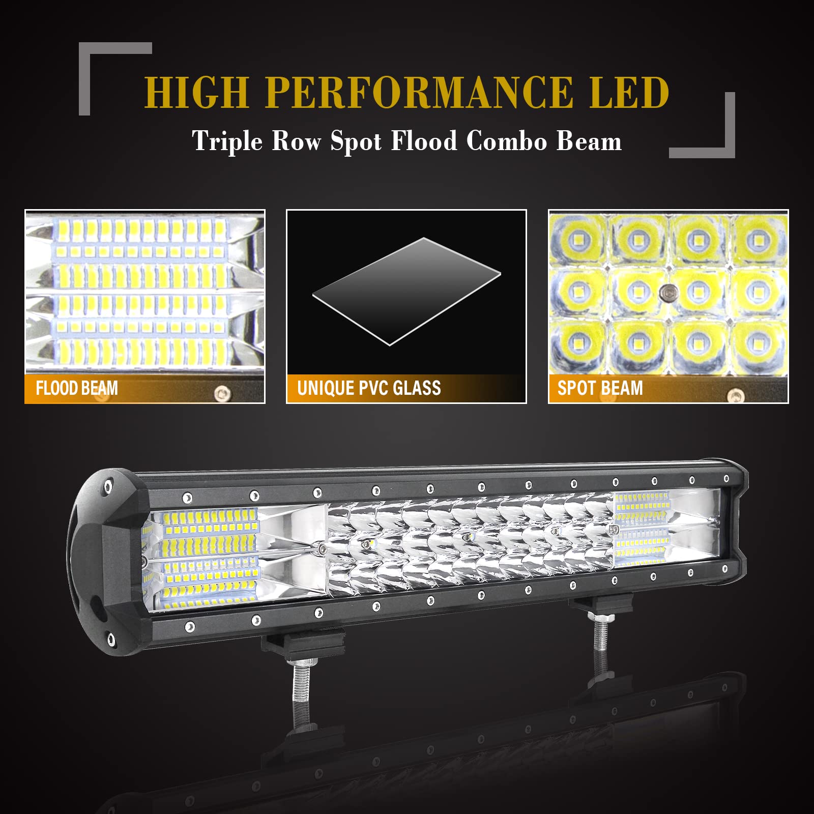 Barra Led Fuoristrada RIGIDON 7D Da 45cm - 252W Tripla Fila Con Staffa Per Paraurti, 12V/24V - Foto 14