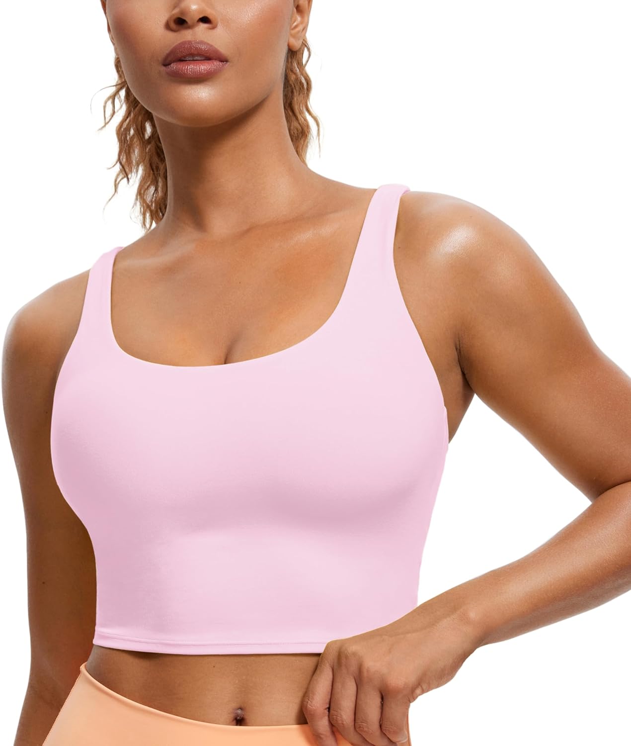 CRZ YOGA Womens Butterluxe Strappy Longline Sports Bra - Padded Criss Cross Yoga Workout Crop Tank Tops